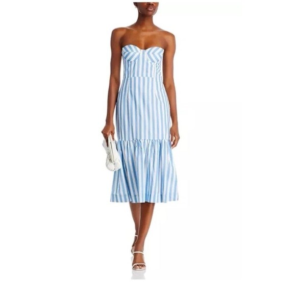 Aqua Stripe Bustier Midi Dress Size XL- New - Picture 2 of 15